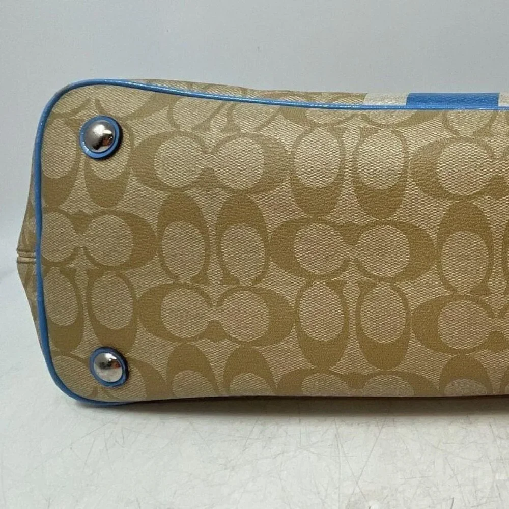 Coach Leather Signature Blue Stripe Carryall Tote Bag - Picture 6 of 8